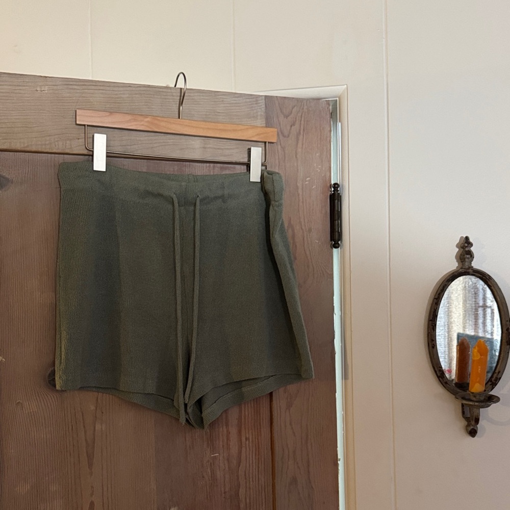 H&M Olive High-Waist Knit Shorts